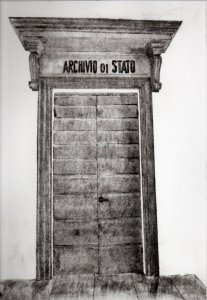 ingresso interno via ardig 2016 puntasecca su poliver 300 x 210 mm su carta fabriano rosaspina 350 x 250 mm